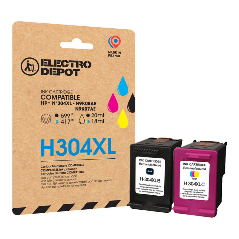 Multipack Cartouches D'encres Electro Depot Compatible Hp H304xl Pack Noir+couleur Bon état - 39,98 € Multipack Cartouches D'encres Electro Depot Compatible Hp H304xl Pack Noir+couleur Bon état reconditionné disponible sur Electro Depot