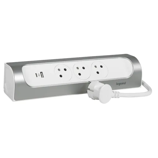 Multiprise 3 prises 2 p?les+terre + 1 x USB-A + 1 x USB-C Legrand blanc et aluminium 1 m occasion reconditionné disponible sur Rakuten
