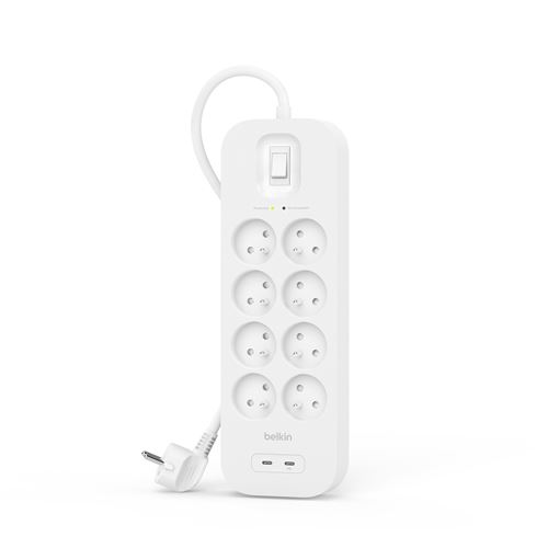 Multiprise parafoudre Belkin SurgePlus 8 prises avec 2 ports USB-C Blanc État correct Belkin reconditionné disponible sur Fnac | Dero
