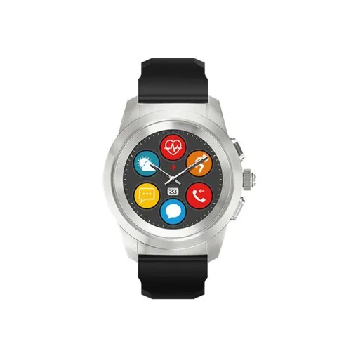 MyKronoz ZeTime Original - 44 mm - argent brossé - montre intelligente avec sangle - silicone - noir - affichage 1.22" - Bluetooth - 90 g occasion reconditionné disponible sur Rakuten