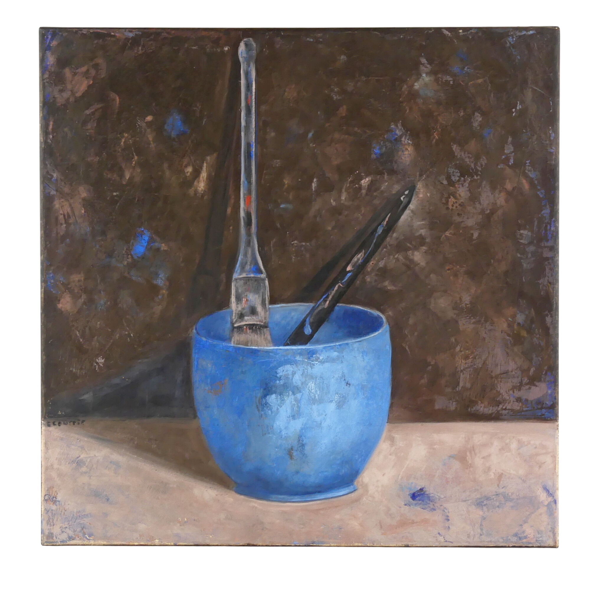 Nature morte signée E.Courrie : les outils du peintre Bon état - 25,00 € Nature morte signée E.Courrie : les outils du peintre Bon état reconditionné disponible sur Label Emmaüs