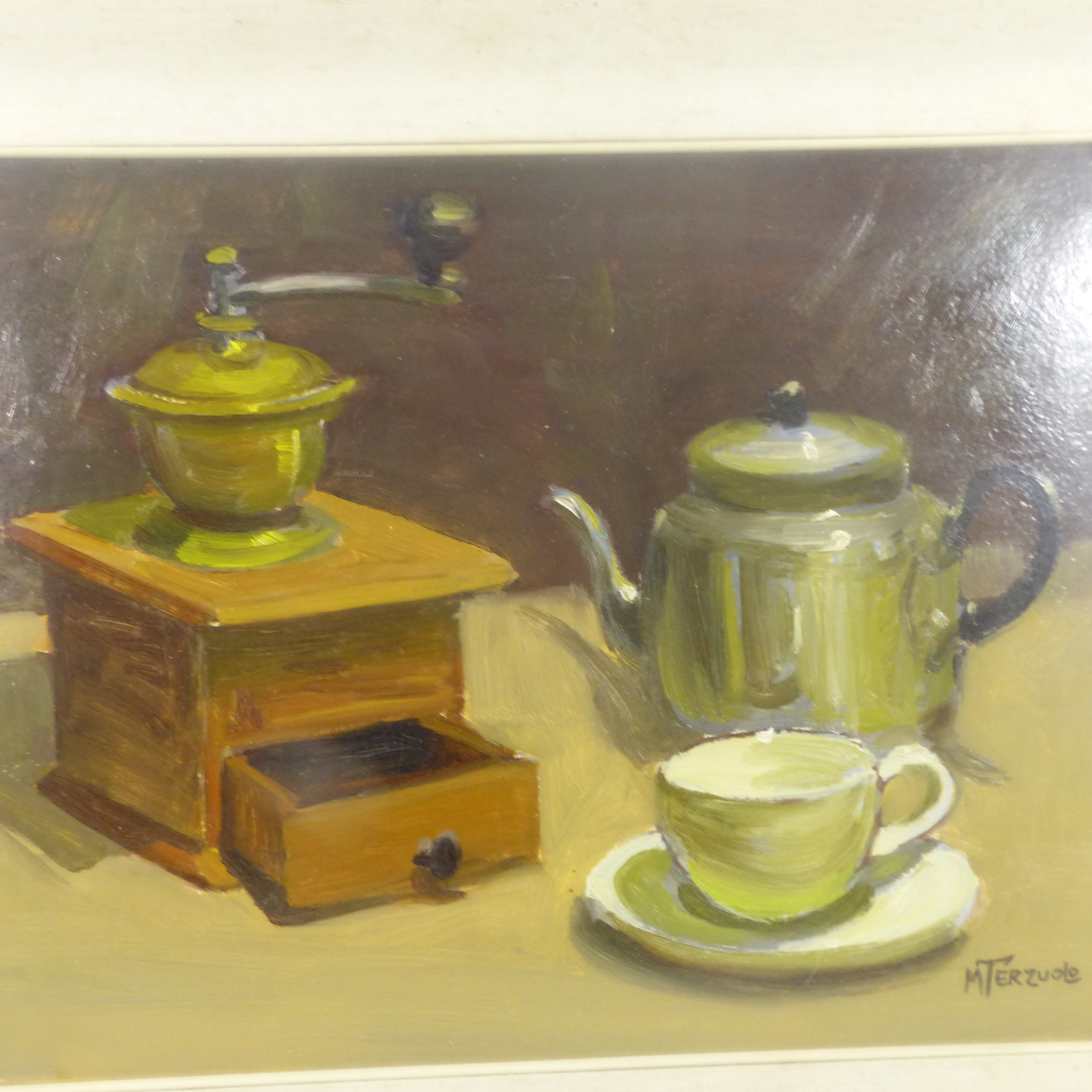 Voir photo 2 de Nature morte sur panneau - Signée Mario Terzuolo Nature morte sur panneau - Signée Mario Terzuolo Bon état reconditionné photo 2