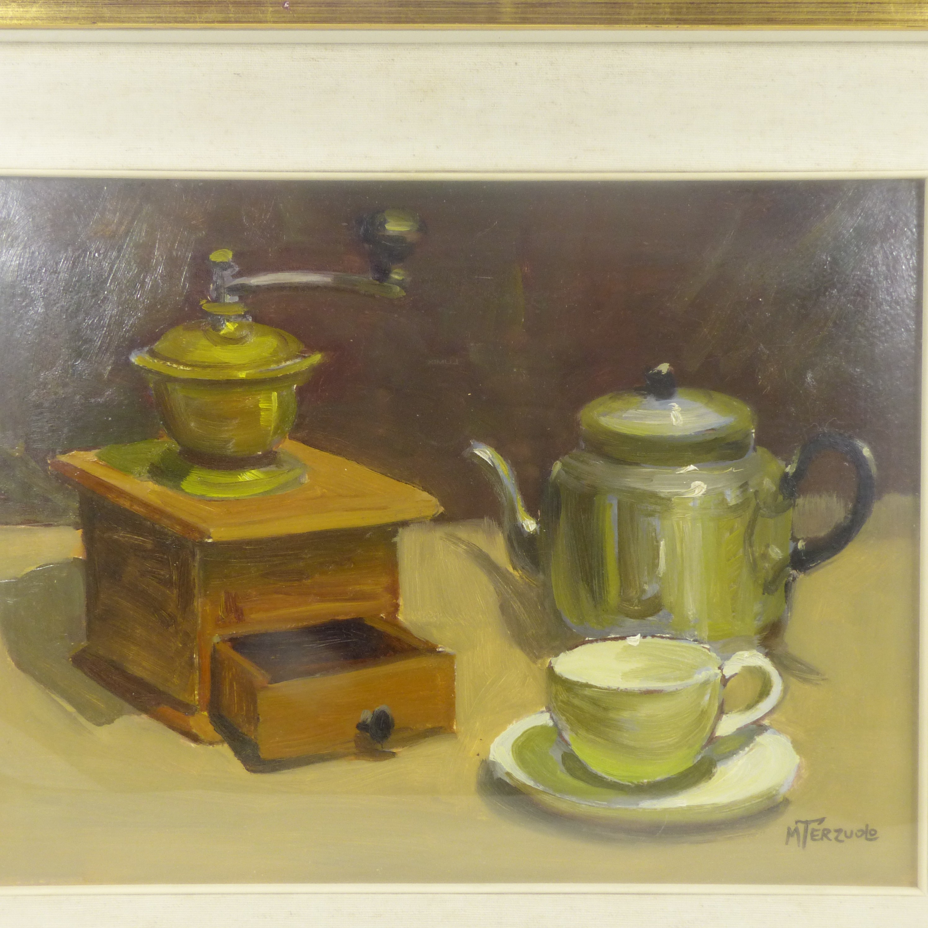 Voir photo 4 de Nature morte sur panneau - Signée Mario Terzuolo Nature morte sur panneau - Signée Mario Terzuolo Bon état reconditionné photo 4