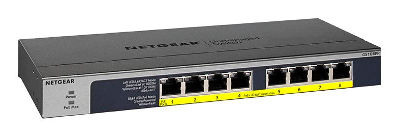 NETGEAR GS108PP Non-géré Gigabit Ethernet (10/100/1000) Connexion Ethernet, supportant l'alimentation via ce port (PoE) Noir - Excellent état Parfait état - 88,97 € NETGEAR GS108PP Non-géré Gigabit Ethernet (10/100/1000) Connexion Ethernet, supportant l'alimentation via ce port (PoE) Noir - Excellent état Parfait état Netgear reconditionné disponible sur Pixmania