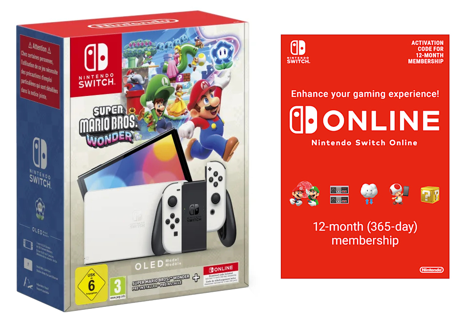 Nintendo Switch OLED (White) + Super Mario Bros. Wonder + Online Individual 12-Month console de jeux portables 17,8 cm (7 ) 64 Go Écran tactile Wifi Blanc - Bon état Bon état reconditionné disponible sur Pixmania