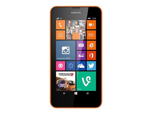 Nokia Lumia 630 Dual SIM - 3G smartphone - double SIM - RAM 512 Mo / Mémoire interne 8 Go - microSD slot - Écran LCD - 4.5" - 480 x 854 pixels - rear camera 5 MP - orange vif État correct Nokia reconditionné disponible sur Fnac