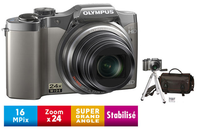 Olympus SZ-30MR Argent + Travel Kit : Fourre-Tout + 2ème Batterie + Trépied État correct Olympus reconditionné disponible sur Fnac