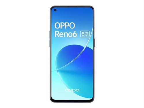 OPPO Reno6 5G - 5G smartphone - double SIM - RAM 8 Go / Mémoire interne 128 Go - écran OLED - 6.43" - 2400 x 1080 pixels (90 Hz) - 3 x caméras arrière 64 MP, 8 MP, 2 MP - front camera 32 MP - avec Google Nest Mini - noir État correct N/A reconditionné disponible sur Fnac
