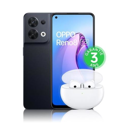 OPPO Reno8 256Go 5G Noir Chatoyant + Enco Air 2 État correct N/A reconditionné disponible sur Fnac