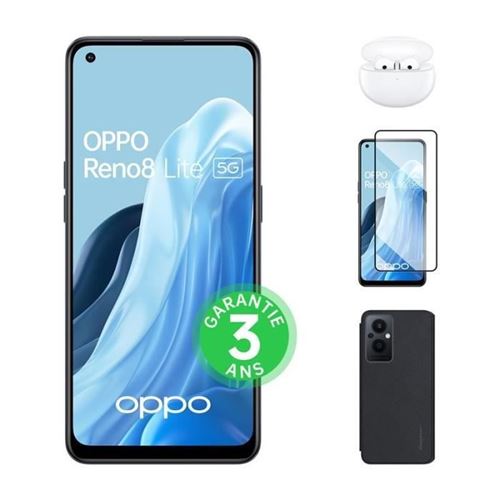 OPPO Reno8 Lite 128Go 5G Noir Cosmique + Enco Air 2 + Flip Cover + Verre trempé État correct N/A reconditionné disponible sur Fnac
