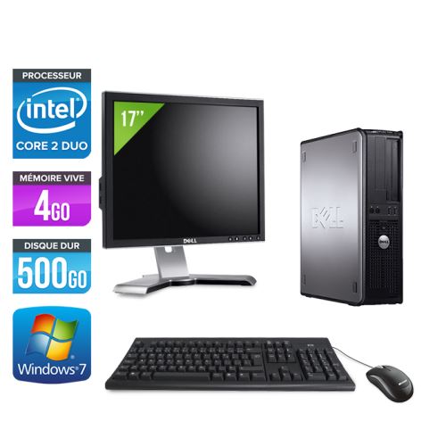 Ordinateur Dell Optiplex 780 Desktop + Ecran 17'' - Gris - Intel Core 2 Duo E7500 / 2.93 GHz - RAM 4 Go - HDD 500 Go - DVD - Gigabit Ethernet - Windows 7 Professionnel État correct Dell reconditionné disponible sur Fnac