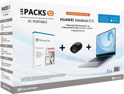 Ordinateur portable HUAWEI Pack Matebook D 15 + Souris + MS365perso Bon état reconditionné disponible sur Boulanger