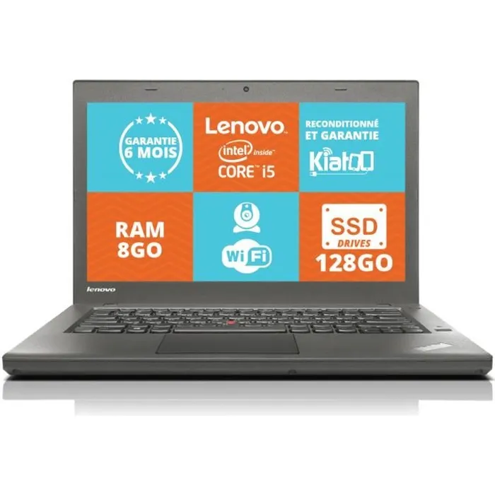 Ordinateur portable -Lenovo Thinkpad T440 - Intel Core i5 - RAM 8Go - 128Go SSD - Windows 8 - Reconditionné refurbished - 174,00 € Ordinateur portable -Lenovo Thinkpad T440 - Intel Core i5 - RAM 8Go - 128Go SSD - Windows 8 - Reconditionné refurbished reconditionné disponible sur Cdiscount Seconde Vie