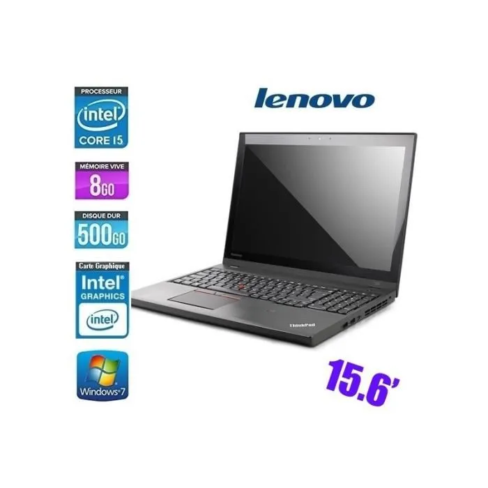 Ordinateur Portable - LENOVO - THINKPAD T550 - Core i5 2.3GHz - 8 Go RAM - 500 Go HDD - 156 Reconditionné - 399,00 € Ordinateur Portable - LENOVO - THINKPAD T550 - Core i5 2.3GHz - 8 Go RAM - 500 Go HDD - 156 Reconditionné Lenovo reconditionné disponible sur Cdiscount Seconde Vie