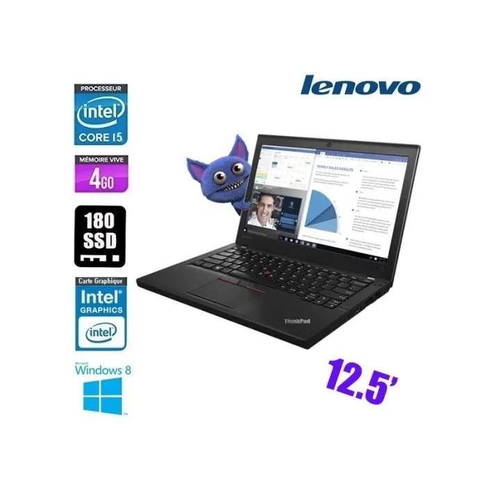 Ordinateur portable LENOVO THINKPAD X260 - Core i5 6300U - 125 - 4Go RAM - 180Go SSD - Windows 8.1 Pro refurbished - 251,00 € Ordinateur portable LENOVO THINKPAD X260 - Core i5 6300U - 125 - 4Go RAM - 180Go SSD - Windows 8.1 Pro refurbished reconditionné disponible sur Cdiscount Seconde Vie