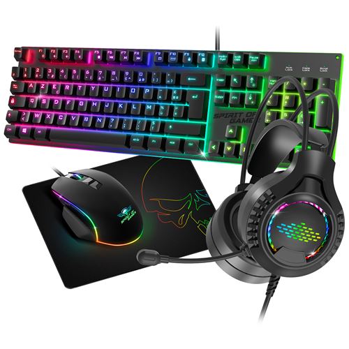 Pack 4-en-1 Spirit Of Gamer Ultimate 100 Ensemble Clavier gaming filaire Azerty Noir + Souris gaming filaire + Tapis de souris gaming + Casque arceau gaming filaire État correct reconditionné disponible sur Fnac
