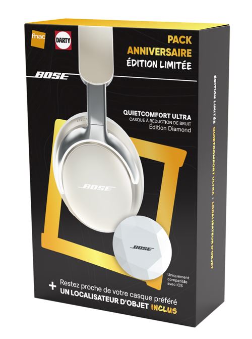Pack Anniversaire Casque supra-aural sans fil Bose QuietComfort Ultra Bluetooth avec réduction active du bruit Diamond + Localisateur d'objet État correct - 283,99 € Pack Anniversaire Casque supra-aural sans fil Bose QuietComfort Ultra Bluetooth avec réduction active du bruit Diamond + Localisateur d'objet État correct Bose reconditionné disponible sur Fnac
