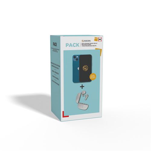 Pack Apple iPhone 13 6,1" 5G Double SIM 128 Go Bleu Reconditionné Grade A Reborn + Ecouteurs sans fil blancs Neufs État correct N/A reconditionné disponible sur Fnac