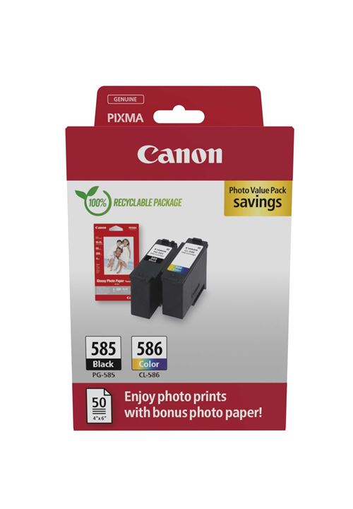 Pack Cartouche d'encre Canon PG-585 et CL-586 PVP SEC + 50 feuilles papier photo GP-501 10x15cm État correct Canon reconditionné disponible sur Fnac