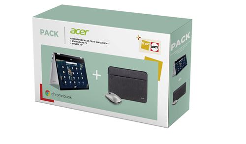 Pack Chromebook Acer Spin 314 CP314-1HN-C7U6 14’’ Ecran tactile Intel Celeron 8 Go RAM 64 Go eMMC Gris Argent + Souris sans fil + Housse État correct Acer reconditionné disponible sur Fnac | Dero