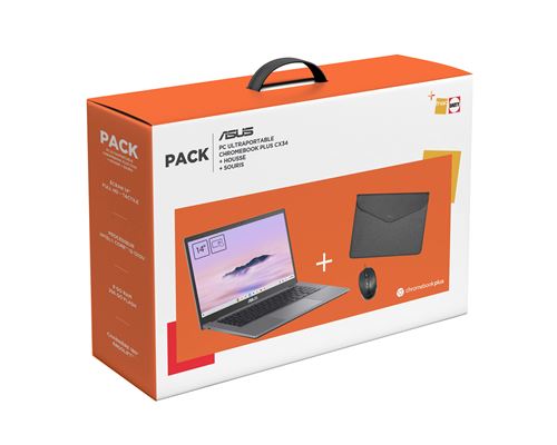 Pack Chromebook Plus Asus CX3402CBA-MW0306 14" Intel Core i3-1215U 8 Go RAM 256 Go eMMC Ecran tactile Gris État correct Asus reconditionné disponible sur Fnac