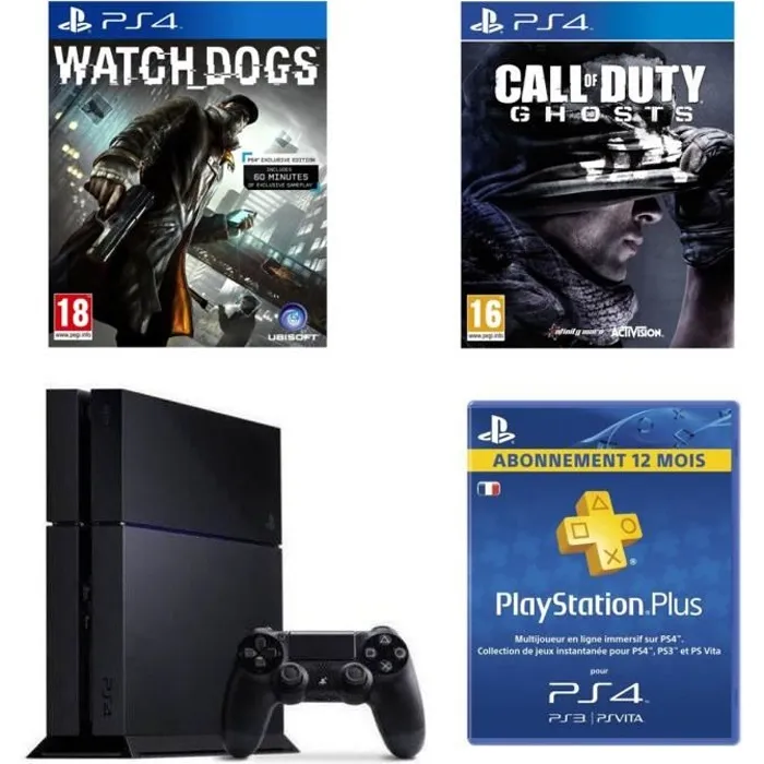 Pack Console PS4 - Sony - 500Go - Call of Duty - Watch Dogs - Abonnement 12 mois Reconditionné - 249,00 € Pack Console PS4 - Sony - 500Go - Call of Duty - Watch Dogs - Abonnement 12 mois Reconditionné Sony Interactive Entertainment reconditionné disponible sur Cdiscount Seconde Vie