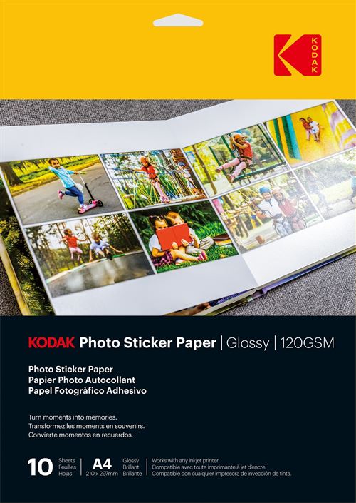 Pack de 10 feuilles de papier photo autocollant Kodak A4 État correct Kodak reconditionné disponible sur Fnac