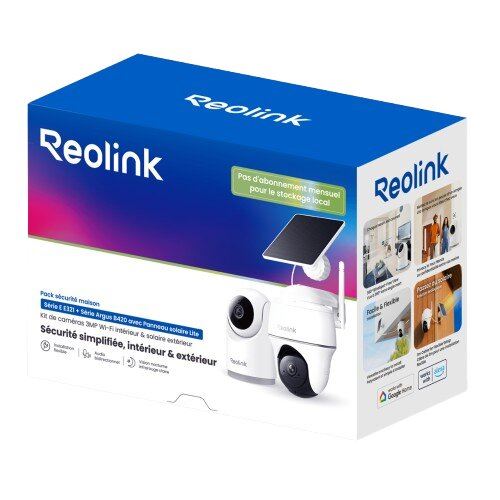 Pack de caméra de surveillance connectée Reolink E Series E321 intérieure Blanc + Caméra de surveillance B420 extérieure Blanc avec Panneau solaire Lite Occasion Reolink reconditionné disponible sur Fnac | Dero