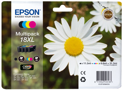 Pack de Cartouche d'encre Epson Pâquerette 18 XL Noir, Cyan, Magenta et Jaune État correct - 65,27 € Pack de Cartouche d'encre Epson Pâquerette 18 XL Noir, Cyan, Magenta et Jaune État correct Epson reconditionné disponible sur Fnac