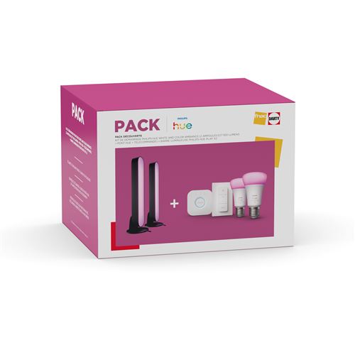 Pack Découverte Kit de démarrage Philips Hue Ambiance blanc et couleur + Pont + Télécommande + 2 Barres Lumineuses Philips Hue Play État correct Philips Hue reconditionné disponible sur Fnac | Dero