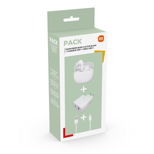 Pack Ecouteurs sans fil intra-auriculaire Xiaomi Redmi Buds 4 Bluetooth Blanc + Chargeur 33 W A+C + Câble USB-Type C État correct - 39,99 € Pack Ecouteurs sans fil intra-auriculaire Xiaomi Redmi Buds 4 Bluetooth Blanc + Chargeur 33 W A+C + Câble USB-Type C État correct Xiaomi reconditionné disponible sur Fnac