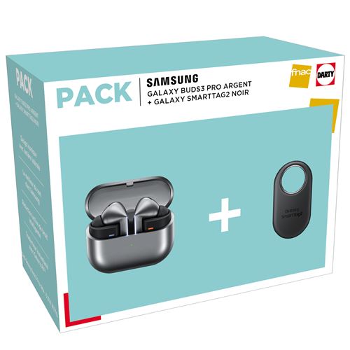 Pack Ecouteurs sans fil Samsung Galaxy Buds3 Pro Bluetooth avec réduction active du bruit Argent + SmartTag2 Noir État correct Samsung reconditionné disponible sur Fnac