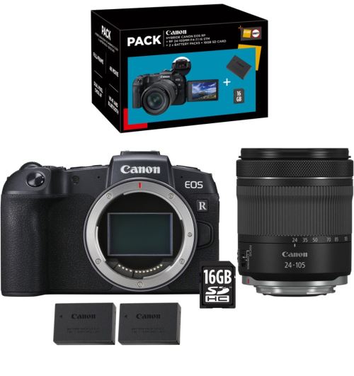 Pack Fnac Appareil photo hybride Canon EOS RP + RF 24-105mm f/4-7.1 IS STM + Seconde Batterie LP-E17 + Carte SD 16GB noir État correct Canon reconditionné disponible sur Fnac