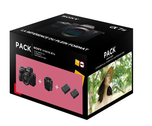 Pack Fnac Appareil photo hybride Sony Alpha 7IV Noir + FE 28-60 mm f/4-5.6 + FE 50 mm f/1.8 + 2ème batterie État correct Sony reconditionné disponible sur Fnac