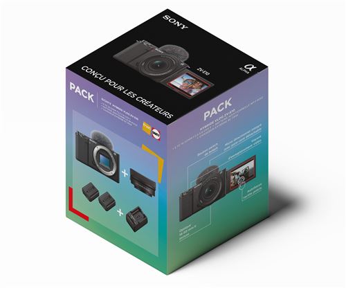 Pack Fnac Appareil photo hybride Vlogging Sony ZV-E10 + E PZ 16-50mm f/3,5-5,6 OSS II + 2ème batterie + Chargeur de batterie État correct Sony reconditionné disponible sur Fnac