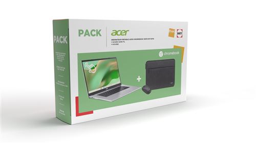 Pack Fnac Chromebook Acer 315 CB315-8HT-85FQ 15,6” Ecran tactile MediaTek Kompanio 540 8 Go RAM 128 Go eMMC Argent État correct Acer reconditionné disponible sur Fnac