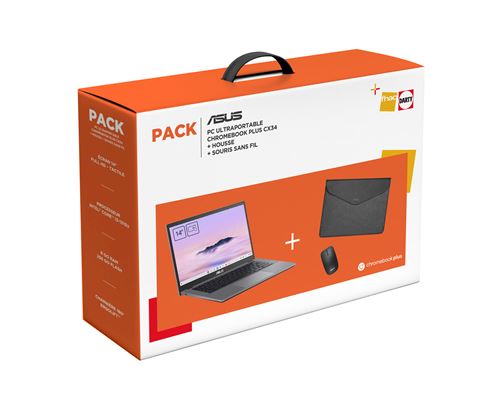 Pack Fnac Chromebook Asus CX3402CVA-MW1245 14" Ecran tactile Intel® Core™ 3 8 Go RAM 256 Go eMMC Gris + Housse + Souris sans fil État correct Asus reconditionné disponible sur Fnac