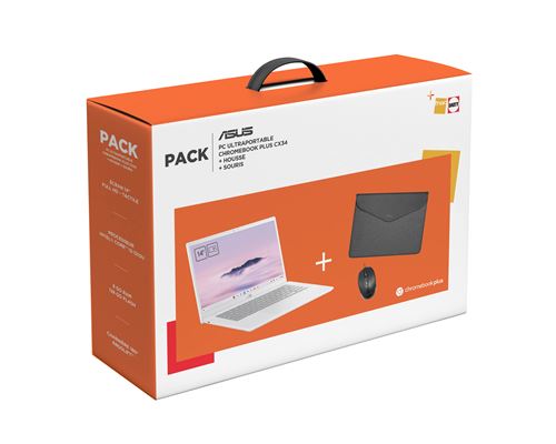 Pack Fnac ChromeBook Plus CX34 Asus CX3402CBA-MW0140 14" Ecran tactile Intel Core i3 8 Go RAM 128 Go SSD Blanc + Sacoche + Souris État correct Asus reconditionné disponible sur Fnac | Dero