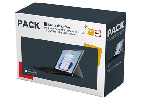 Pack Fnac PC Hybride Microsoft Surface Pro 7+ 12.3"" Ecran tactile Intel Core i5 8 Go RAM 128 Go SSD Platine + Clavier type Cover Noir État correct Microsoft reconditionné disponible sur Fnac