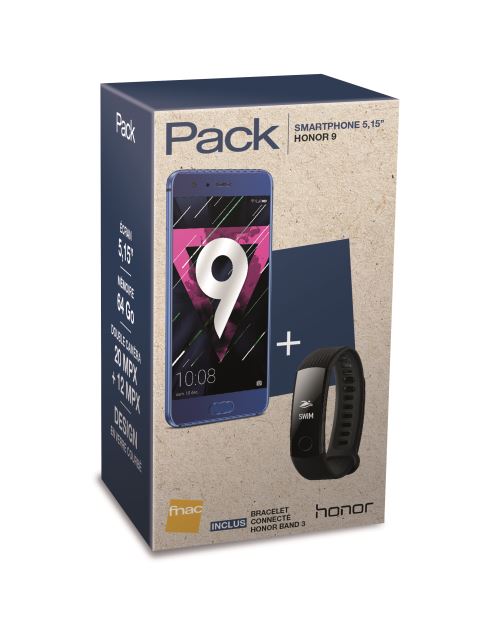 Pack Fnac Smartphone Honor 9 Double SIM 64 Go Bleu + Bracelet connecté Band 3 Noir État correct Honor reconditionné disponible sur Fnac