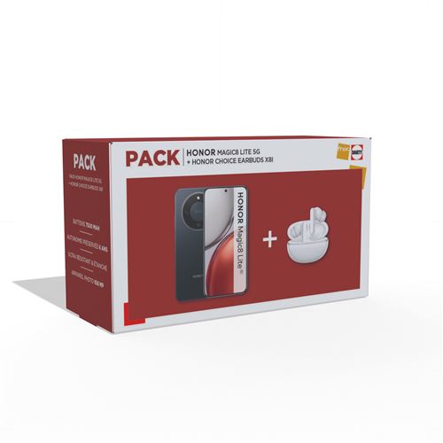 Pack Fnac Smartphone Honor Magic8 Lite 6,79" 5G Double nano SIM 256 Go Noir minuit + Honor Choice Earbuds X8i Blanc État correct Honor reconditionné disponible sur Fnac