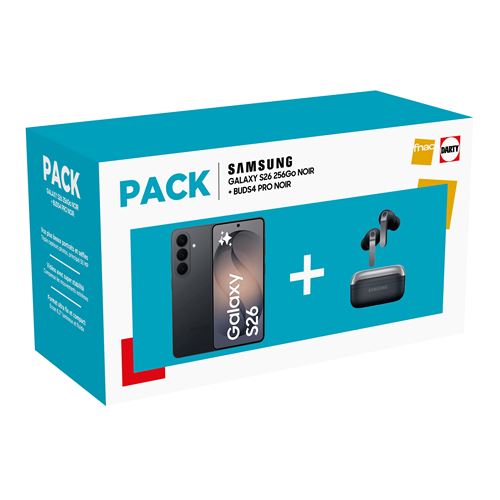 Pack Fnac Smartphone Samsung Galaxy S26 6,3"" 5G Nano SIM 256 Go Noir + Bud4 Pro Noir État correct Samsung reconditionné disponible sur Fnac