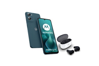 Pack G06 4/64 Go Tapestry bleu + buds 2 Carbon blanc/noir Très bon état Motorola reconditionné disponible sur Darty