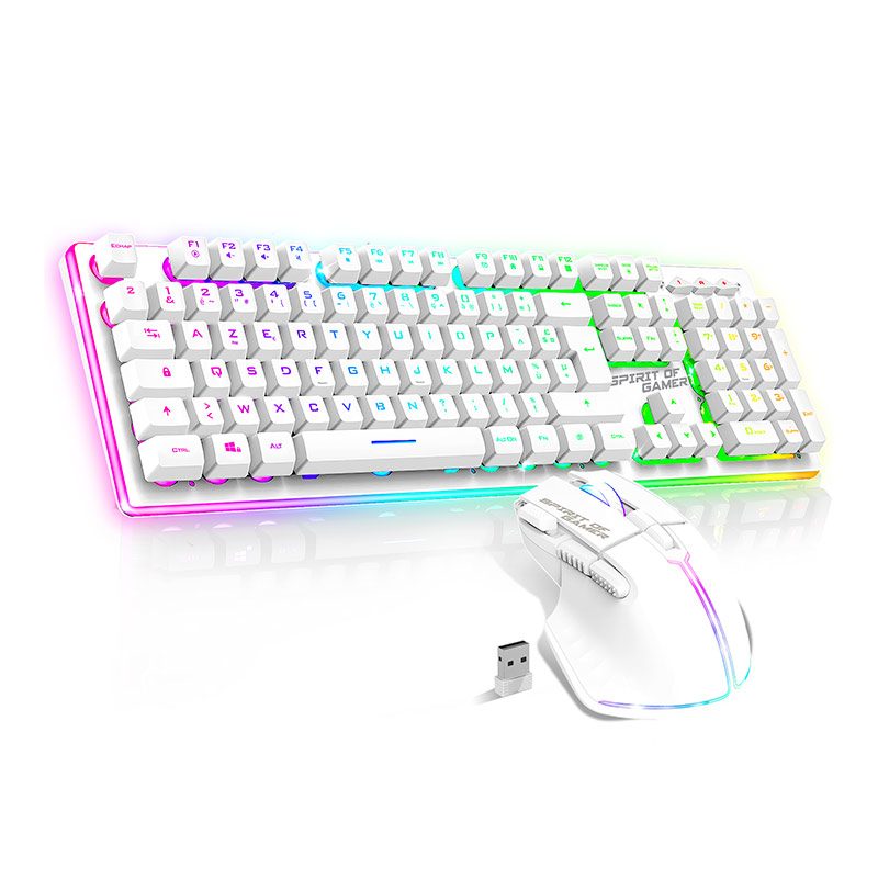 Pack Gamer Spirit Of Gamer - Clavier Sans Fil Azerty Fr Rgb + Souris 4800 Dpi, Rechargeable, Aluminium, Pc/ps4/ps5/xbox - Blanc Bon état - 38,96 € Pack Gamer Spirit Of Gamer - Clavier Sans Fil Azerty Fr Rgb + Souris 4800 Dpi, Rechargeable, Aluminium, Pc/ps4/ps5/xbox - Blanc Bon état reconditionné disponible sur Electro Depot
