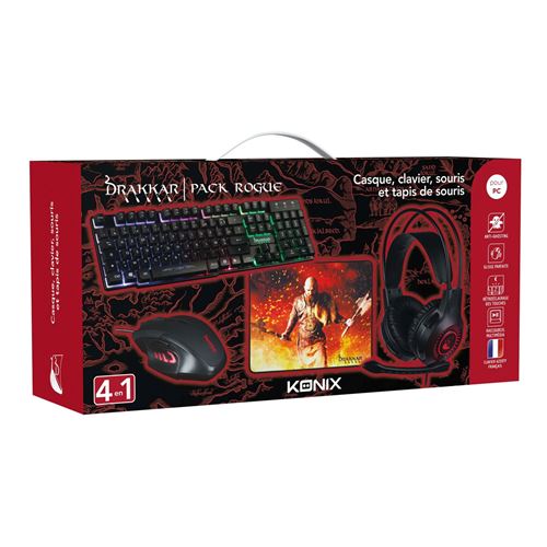 Pack Gaming Konix Rogue Drakkar Clavier + Souris + Casque + Tapis de souris Noir État correct Konix reconditionné disponible sur Fnac