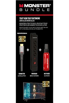 PACK HDMI 4K 22,5 GBPS CABLE HDMI 2.0 1,8 M+ PARAFOUDRE 4 PRISES + KIT DE NETTOYAGE ECRAN 60 ML Bon état Monster Cable reconditionné disponible sur Darty | Dero