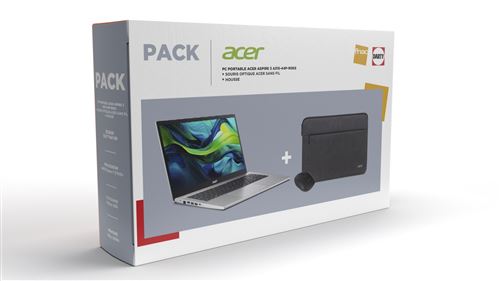 Pack PC portable Acer Aspire 3 15 A315-44P-R0KS 15,6" AMD Ryzen™ 7 16 Go RAM 512 Go SSD Gris + Housse + Souris optique sans fil État correct Acer reconditionné disponible sur Fnac