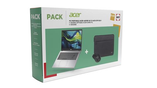 Pack PC portable Acer Aspire Go 15 AG15-31P-39JV 15,6" Intel® Core™ i3 8 Go RAM 512 Go SSD Gris + Souris optique Acer sans fil + Housse État correct Acer reconditionné disponible sur Fnac