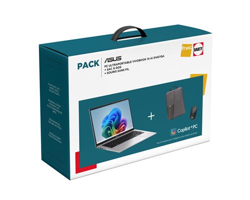 Pack PC portable Asus Vivobook 14 14S1407QA-BRUN078W 14'' 60Hz Copilot+PC Snapdragon® X 16 Go RAM 512 Go SSD Gris + Sac à dos + Souris sans fil État correct Asus reconditionné disponible sur Fnac