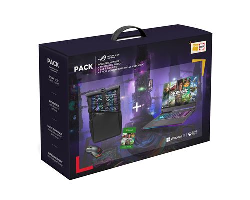 Pack PC Portable Gaming Asus ROG STRIX-G17-G713RC-HX101W 17.3"" AMD Ryzen 7 16 Go RAM 512 Go SSD Gris + Souris ROG Pugio + Sac à dos ROG + 3 mois de Game Pass inclus avec ce PC État correct Asus reconditionné disponible sur Fnac